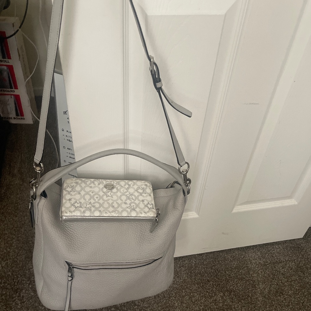 Gray Leather Coach Purse and full size Wallet